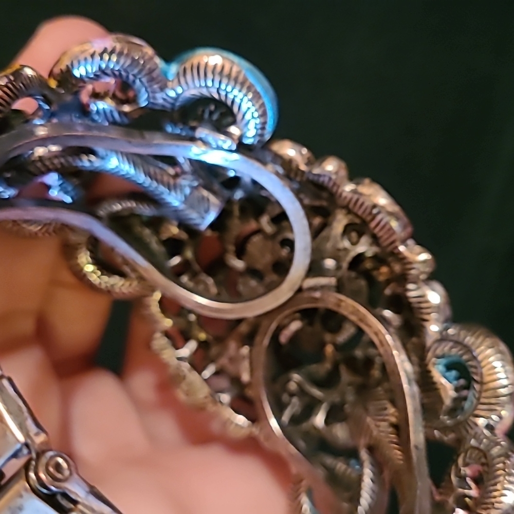 VTG Mardi Gras Mermaid SDLZ Cuff Bracelet Art Deco Floral Rainbow Wrist Clamper - Picture 11 of 12